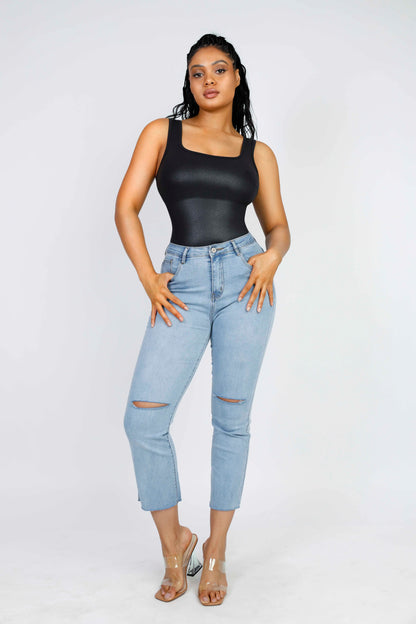 Body leather look z wyciętymi plecami
